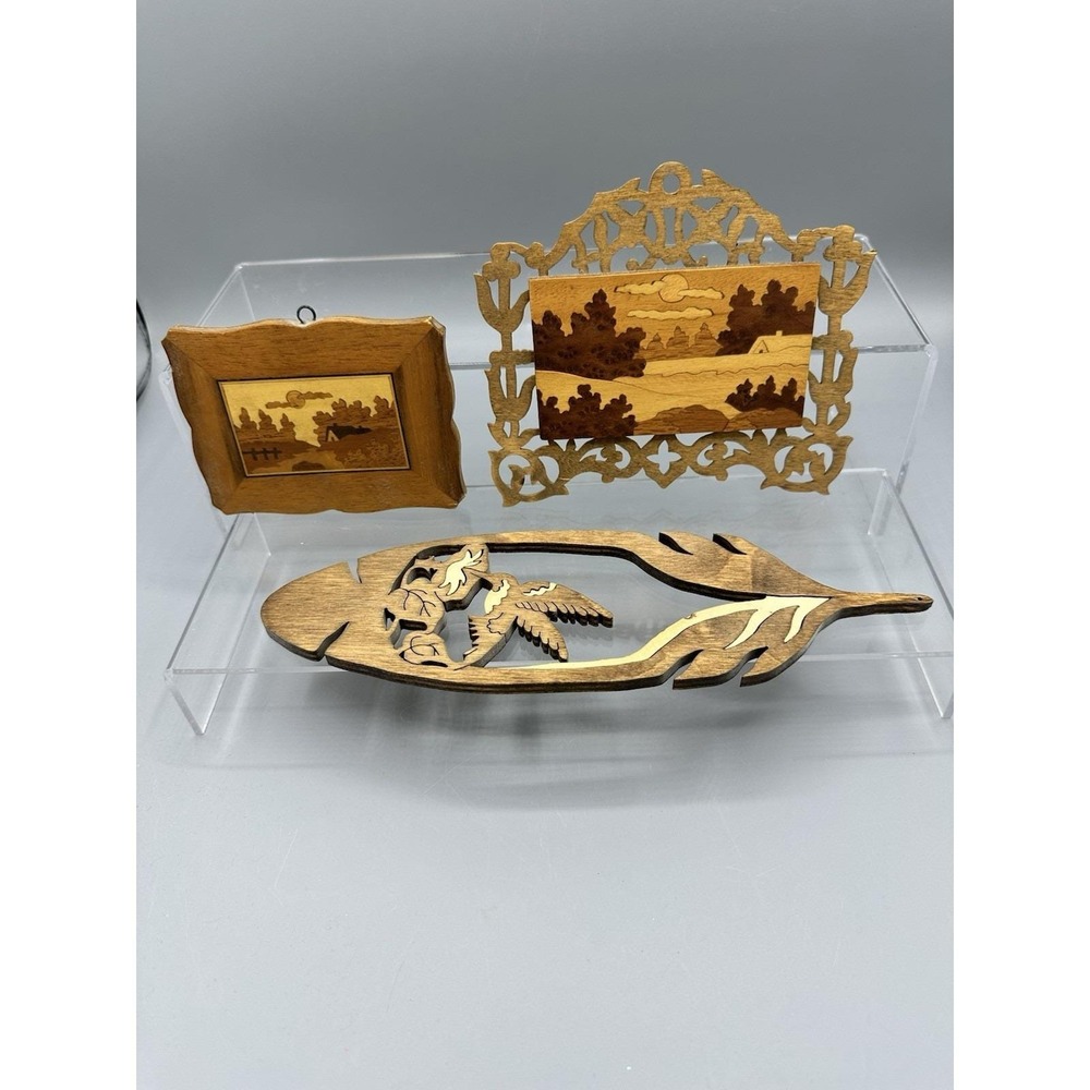 MARQUETRY WOOD INLAY 3 Piece Small Display Made By Same Person Wood Listed